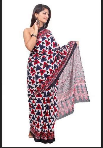 Block Prints Casual Wear Cotton Mul Mul Saree With Blouse 6 3 M At Rs