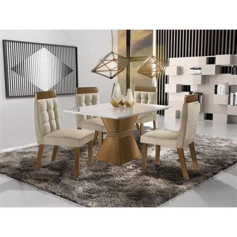 Conjunto Sala De Jantar Mesa E Cadeiras Cronos Chanfro Premium