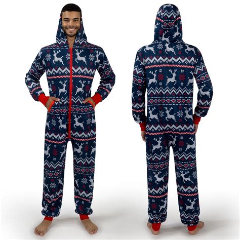Joyfy Men's Christmas Pajamas,Adult Christmas Hooded One-Piece Pajamas