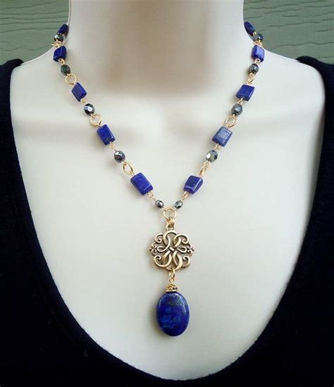 Blue Lapis Lazuli Stone Pendant Necklacegoldsilvernavy Blue