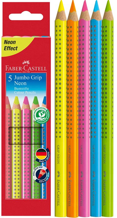 Trójkątne kredki ołówkowe Faber Castell JUMBO GRIP 5x neonowe kolory