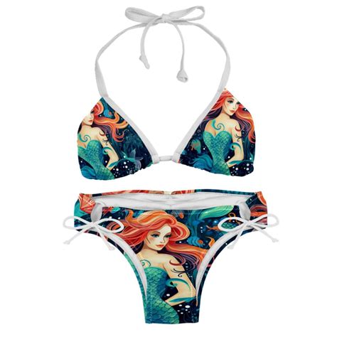 Mermaid Swimsuit Bikini Set With Detachable Sponge And Adjustable Strap