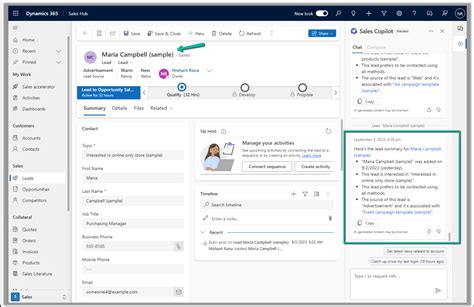 Leads Opportunity Summary With Sales Copilot Dynamics