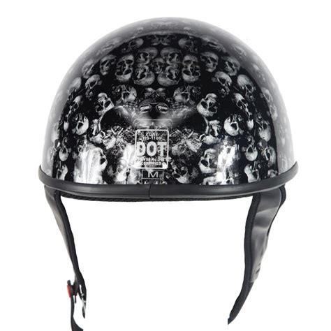 Dot Approved Low Profile Helmet With Black Finish And Skull Graphics Hasbro Leather Top