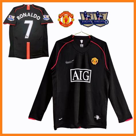 07 08 Manchester United Retro Manga Longa Camisa De Curta Equipe 2007