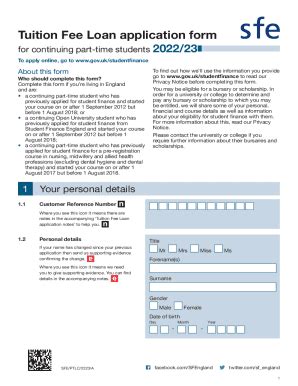 2022 2025 UK SFE Tuition Fee Loan Application Form For Continuing Part