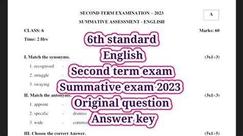 Th Standard English Original Question Second Term Summative Exam