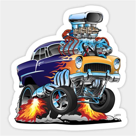 Classic Fifties Hot Rod Muscle Car Cartoon Car Sticker TeePublic