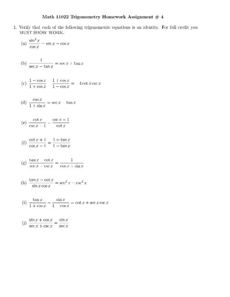 Solved Math 11022 Trigonometry Homework Assignment 4 1