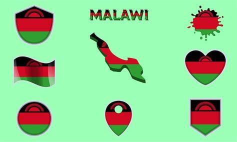 Colecci N De Banderas Nacionales Planas De Malawi Con Un Mapa Vector