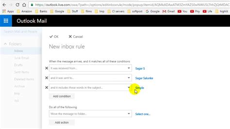 How To Create Rules In Outlook Webmail 365 Youtube