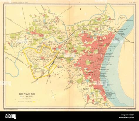 Benarés Varanasi plan de la ciudad El Ganges Ghats del acuartelamiento