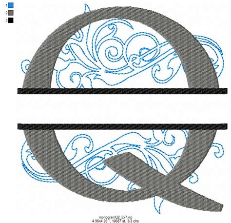 Split Monogram Q Embroidery Design Font With Swirl Motif - Etsy