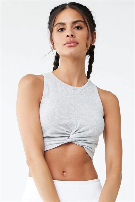 Active Heathered Twist Hem Crop Top Forever 21 Crop Tops Forever21