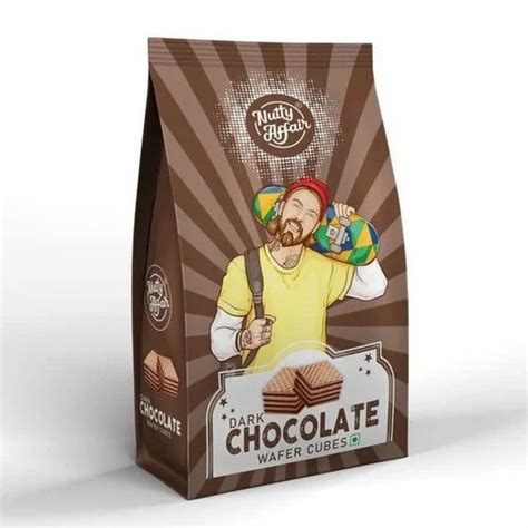 Rectangular Nutty Affair Dark Chocolate Wafer Cubes 100gm Packaging