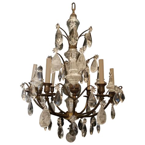 Large French Dore Bronze Rock Crystal Nine Light Baguès Gilt Chandelier