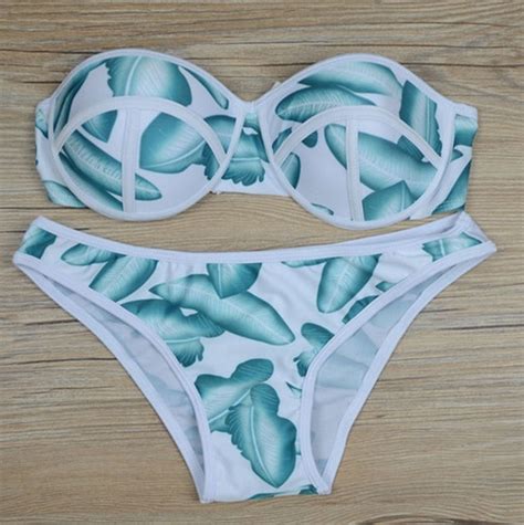 Leaves Printed Bra Swimsuit Sexy Bikini Swimwear Bathingsuit On Luulla