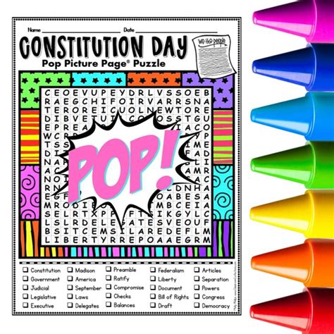 Constitution Day Word Search Puzzle Fun Worksheet Printable Etsy