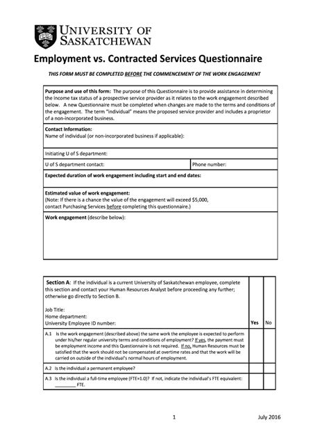 Fillable Online Usask Service Contract Questionnaire Fax Email Print