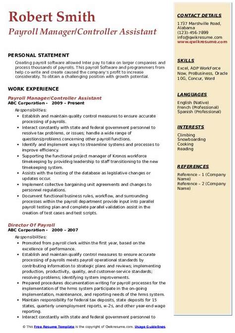 Payroll Manager Resume Samples Qwikresume