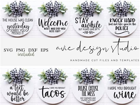 Funny Round Signs Svg Bundle Round Svg Files Door Hanger Etsy