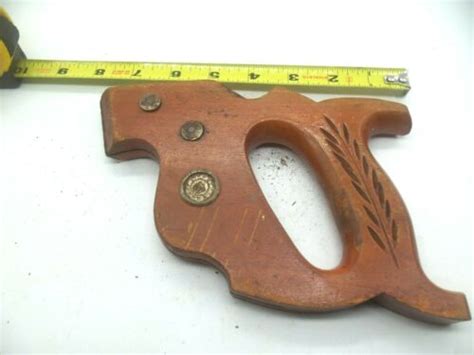 Vintage Disston Hand Saw Handle Wooden Medallion Rivets Nuts Wood Wheat