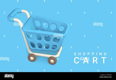 3d Empty Blue Shopping Cart On A Blue Background Shopping Concept