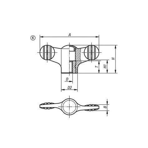 Kipp M6 Hole Thread 50mm Head Length Female Insert Bar Wing Knob