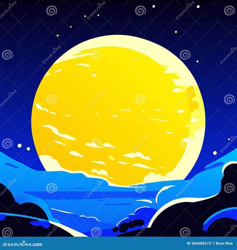 Illustration Of A Full Moon Over The Sea Vector Illustration Stock