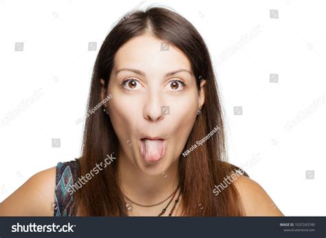 Brunette Girl Thrusting Her Tongue Looking Stock Photo 1037243740 Shutterstock