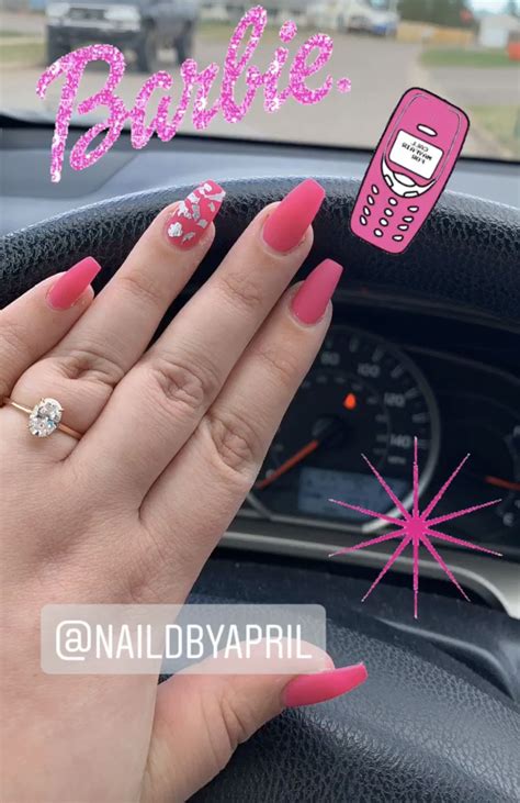 Matte Hot Pink Coffin Acrylic Nails With Silver Nuggets Acrylic Nails Nails Acrylic Nails Coffin