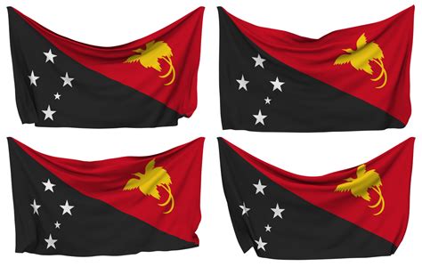 Papua New Guinea Pinned Flag From Corners Isolated With Different