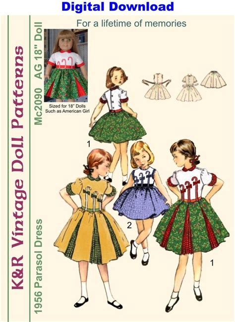 Krvp 2090dd 18 Doll Vintage 1950 S Dress Pattern Digital Download Etsy American Girl Doll