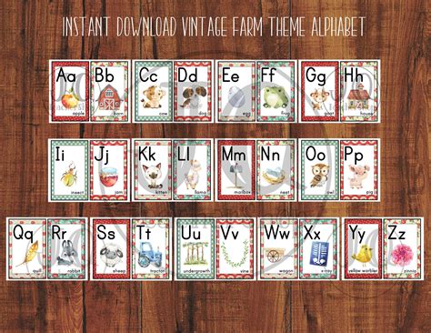 Printable Farm Theme Alphabet Classroom Decor Full Page Alphabet