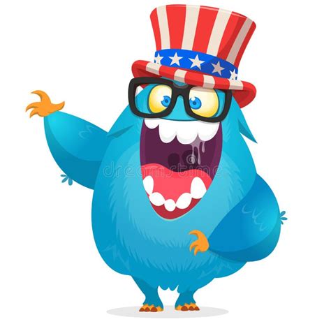 Cartoon Funny Monster Wearing American Uncle Sam Hat On Usa