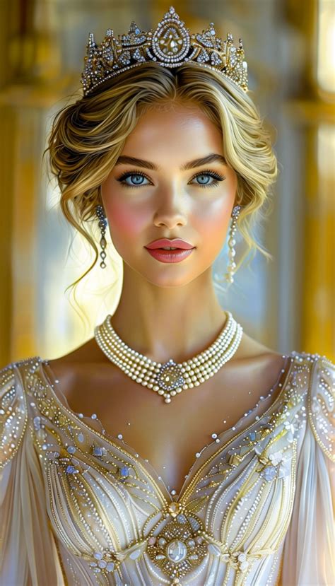 Close Up Of A Captivating Princess In A Gorgeous Gown And Pe By