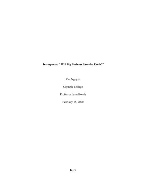 In response Will Big Business Save the Earth - In response: " Will Big