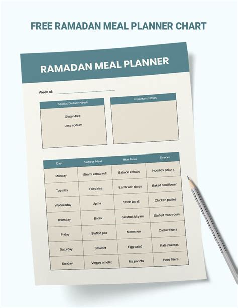 Ramadan Meal Planner Chart In Illustrator Pdf Download