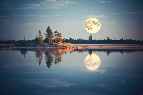 Premium Photo Full Moon Reflecting On A Calm Lake At Night