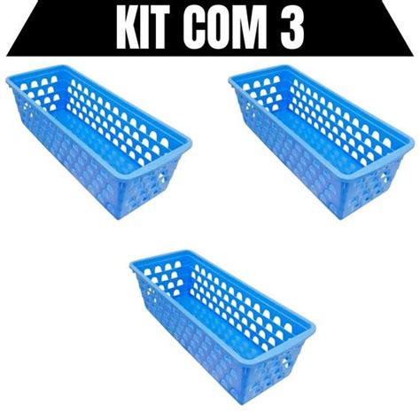 Kit 3 Cesto Organizador Multiuso Comprido Azul Uninjet Cesta E