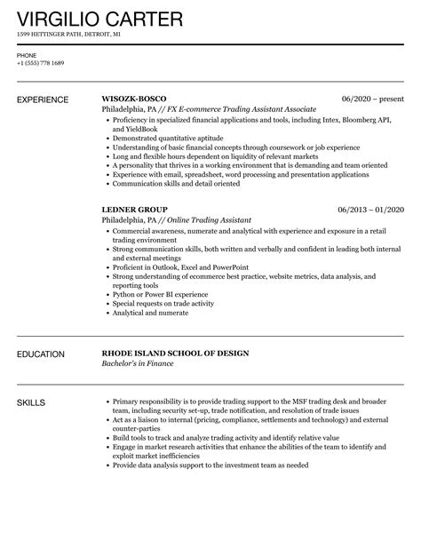 Trading Assistant Resume Samples Velvet Jobs