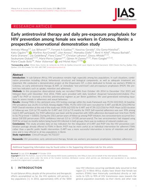 Pdf Early Antiretroviral Therapy And Daily Pre‐exposure Prophylaxis For Hiv Prevention Among