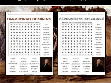 Alexander Hamilton Word Search Puzzle Teaching Resources