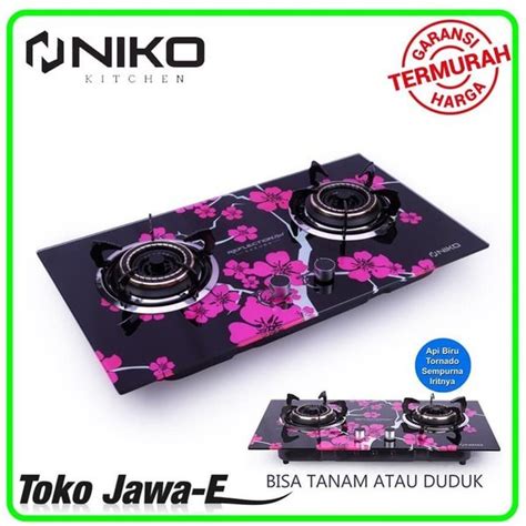 Jual Kompor Gas Tanam Duduk 2 Tungku Merek Niko Body Kaca Niko Sakura