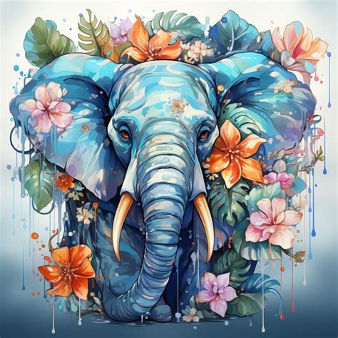 Premium Photo Painting Of An Elephant With Flowers And Leaves On A