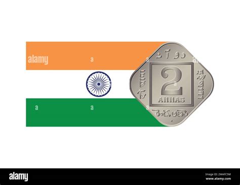 2 Rupees Coin Of India Coin Side Isolated On White Background Flag Of