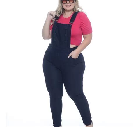 Macacão Jardineira Jeans Feminino Plus Size Longo Lycra Frete grátis