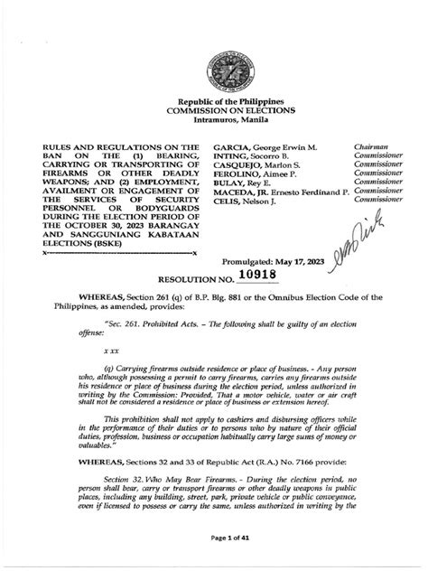 COMELEC Resolution No. 10918 | PDF