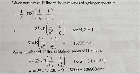 Welcome To Chem Zipper The Wave Number Of St Line Of Balmer