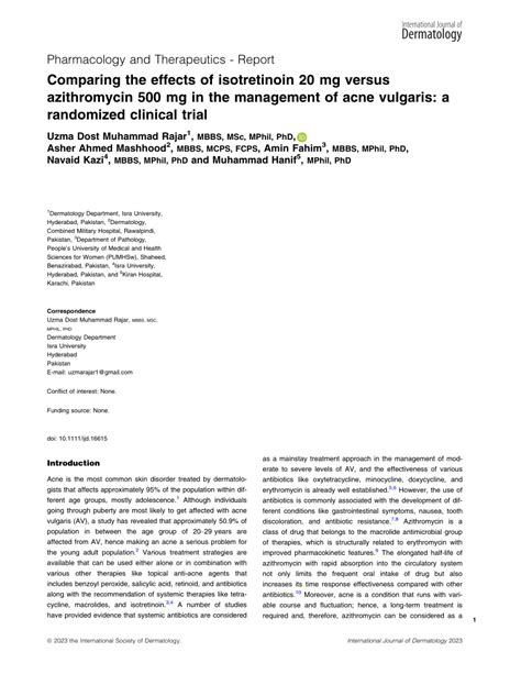 Pdf Comparing The Effects Of Isotretinoin 20 Mg Versus Azithromycin 500 Mg In The Management